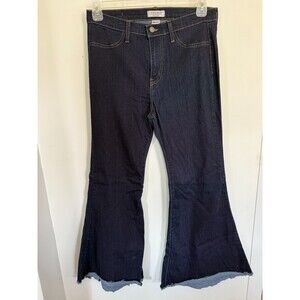 Judy Blue High Rise Super Flare denim jeans women's size 13/31 Stretch raw hem